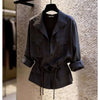 Spring Female Long Sleeved Casual Shirt French Lady Patchwork Cardigan Blouse Autumn Women Lapel Solid Color Shirts Coat