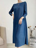 Pleated Solid Color Dress For Women Round Neck Loose Mid-calf Dresses Office Lady Female Spring 2N749