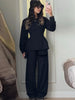 O-neck Waist Cinching Bud Hem Top Pants Suits Women Elegant Long Sleeve Slim Tops Wide Leg Trousers Spring Chic Office Lady Sets