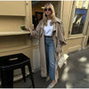 Solid Lace Up Long Trench Coat Women Full Sleeve Lapel Single Breasted Loose Outerwear Chic Lady Autumn Street Windbreak