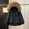 Lagabogy Winter Women's Medium-Length White Duck Down Jacket Female Thick Waist-Fitted Puffer Coat Large Real Raccoon Fur
