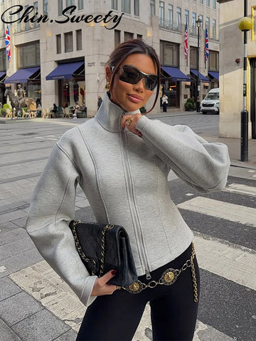 Spring Solid Women's Coat Casual Zippers Stand Collar Full Sleeve Waist-Closed Female Jackets Lady Streetwear
