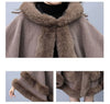 Autumn Winter Loose Casual Chic Bat Sleeve Coat Woolen Hooded Shawl Big Fur Collar Warm Cape Coat Women Outwear