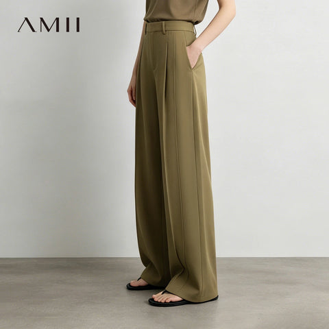 Wide Pants Woman Autumn Pleated Breathable Casual Trousers Loose Versatile Middle-aged Women's Clothing 12623019