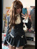 American 2000s Gothic Retro 3 Piece Sets Women Chic Coat + White Shirt + Fluffy Skirts High Street Harajuku Vintage Outfits