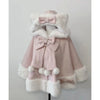 Winter Japanese Lolita Cloak Overcoat Women Design Bow Hooded Patchwork Kawaii Cope Coat Harajuku Warm Sweet Fur Collar Coat