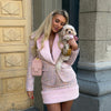 Faux Fur Patchwork Tweed Coat Skirt Sets Women Elegant Long Sleeve Waist Cinching Jackets Mini Skirts Autumn Chic Ladies Outfits