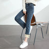 Women's Winter Fleece Warm Jeans Retro Elastic Thickened Comfortable Straight Korean Casual Female Velvet Denim Pants