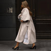 Women's Autumn Long Trench Coat Stand Collar Button Batwing Sleeves Side Slit Oversized Jacket Chic High Street Windproof Outfit