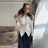 Solid Pleated Women's Jacket Chic V-neck Waist Cinched Single Breasted Tie Up Full Sleeve Coats Lady Autumn Woman Outerwear