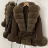 Real Fur Wool Jacket Reality Fur Jacket Women Natural Fox Fur Cuffs Winter Clothing Female Elegant with Belt Woolen Coat