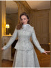 Women's Elegant Woolen Coat Dress Suit Chic Lapel Tweed Long Sleeve Slim Fit Office Set Autumn Winter Party Club Outfit