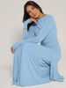 Ruched Elegant Maxi Dress Women Daily Casual Skinny Full Sleeve Solid Gown Midnight Prom Party Long Bodycon