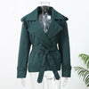 Women V-neck Lapel Belt Trench Coat Lace Up Full Sleeve Button Short Thin Windbreak Lady Daily Street Outerwear