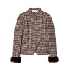 Women Stand Collar Tweed Jacket Elegant Long Sleeve Faux Fur Cuffs Coat Spring Single Breasted Outerwear Street