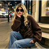 Solid Faux Fur Splicing Coats Women's Zipper Full Sleeves Stand Collar Jackets Ladies Autumn Winter Streetwear