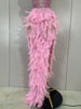 Stock Women Sexy Sparkly Rhinestone Mesh Feather Long Dress Elegant Evening Party Celebrate Birthday Performance Costume