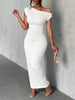 Water Ripple Slanted Shoulder Dress Women's Elegant And Simple Solid Color A-line Collar Mid-waist Sexy Hip Wrap Skirt