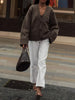 Women's Cropped Cardigans V-neck Knitted Sweater Coat Long Sleeve with Pocket Casual Streetwear Outwear Autumn