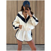 Contrasting Color Loose Jackets Women Casual Long Sleeves Stand Collar Zipper Oversized Coats Lady Autumn Daily Street Wear