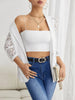 Elegant Single Button Lace Spliced Suit Collar Jacket For Women Half Sleeved Lace Hollow Out Slim White Black Lightweight Coat