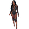 Women O-neck Long Sleeve Mesh Diamonds Sequined Long Midi Dress Spring Birthday Evening Party Sexy Dresses Vestidos