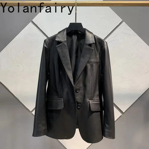 Real Sheepskin Jacket Women Spring Autumn Genuine Leather Jackets Slim Single-breasted Leather Coat Casual Jaqueta Feminina Sgg