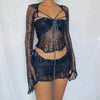 Women Sexy Dancing Dress Set Women's Beaded Knitted Sweater Three Piece Set Looking