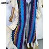 Knitting Rainbow Printing Comfort Warm Winter Holiday Dress Elegant Africa Women Boho Party Long Dress