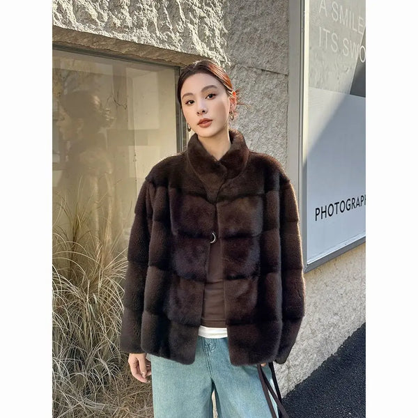 Imitation Mink Coat For Women Autumn Winter Thicken Warm Stand-up Collar Velvet Fur Jacket Female Korean Loose Fur Outwear