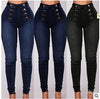 Denim Pencil Pants Women Vintage Jeans High Waist Washed Double Breasted Pockets Basics Ankle Length Trousers Streetwear