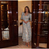 V-neck Organza Floral Chiffon Puff Sleeve Slit Long Dress Bodycon High Slit Bodycon Sexy Dresses Lady Chic Daily Sweet Date Robe
