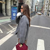 Elegant Stand Collar Woolen Jacket For Women Y2k Single Breasted Button Casual Coat Lady Autumn Winter Street Chic Outwear