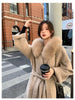 French Lazy Autumn Winter Hooded Double Faced Cashmere Coat Mid Length Real Fox Fur Collar Wool Warm Coat Women