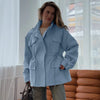 Drawstring Waist Button Women Cargo Jacket Long Sleeve Pockets Spring Casual Female Coat Street Commute Lady Outwear Tops