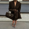 One Button Lace Blazer Women Black Slim V-neck Full Sleeve Shoulder Pads Jacket Fall Office Lady All-match Outwear