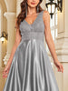 Elegant Sequins Evening Dress For Women Deep V-neck Satin Prom Party Green Dress Floor Length Blue Formal Gowns