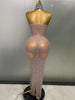 Sexy Sparkly Silver Rhinestone See Through Mesh Long Dress Women Evening Birthday Party Bar Stage Show Costume