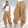 Women Streetwear Drawstring Fly Denim Pants Autumn Loose Safari Style Cargo Harem Hip Hop Jeans