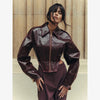 Retro Solid Lace Up Leather Short Jackets Women Chic Lapel V-neck Waist Cinching Cropped Jackets Lady Daily High Street Outwear