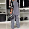 Elegant Office Double Breasted Blazer Outfits Fall Winter Women Loose Long Sleeved Set Color Blocked Straight Pants Suit
