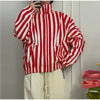 Vertical Stripe Two Piece Outfit Stand Collar Zip Up Jacket Elastic Waist Wide Leg Pants Loose Women Casual High Street Set