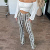 Personalized and street style women's high elasticity tight fitting slightly flared sexy printed pants women's pants