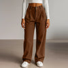 Spring Autumn Loose-Fitting Corduroy Trousers Women's Solid Color Button Pocket Corduroy Wide-Leg Pants Straight Pants