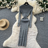 Vestidos Para Mujer Solid Half High Collar Autumn Winter Solid Woman Dresses Korean Sweater Elegant Long Dress