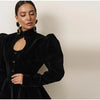 Velvet Women's Jacket Coat Cutout Mandarin Collar Puff Sleeve Blouse Coat Female Button Front Slim Elegant Outerwear Ladies