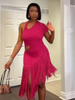 Vintage Chic Dress Stylish Ruched Fringe Women Knit Gown Designers Glamorous Elegant Modest Female Spring Outfits
