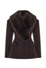 Women Short Fitted Wool Blend Coat, Wide Faux Fur Lapel Collar, Double Breasted Elegant Slim Waist Winter Outerwear For Female