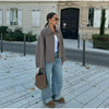 Casual Solid Single Breasted Wool Jacket Women Chic Lapel Long Sleeve Pleated Pocket Loose Coats Autumn High Street Overcoat