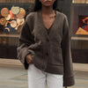 Women's Cropped Cardigans V-neck Knitted Sweater Coat Long Sleeve with Pocket Casual Streetwear Outwear Autumn